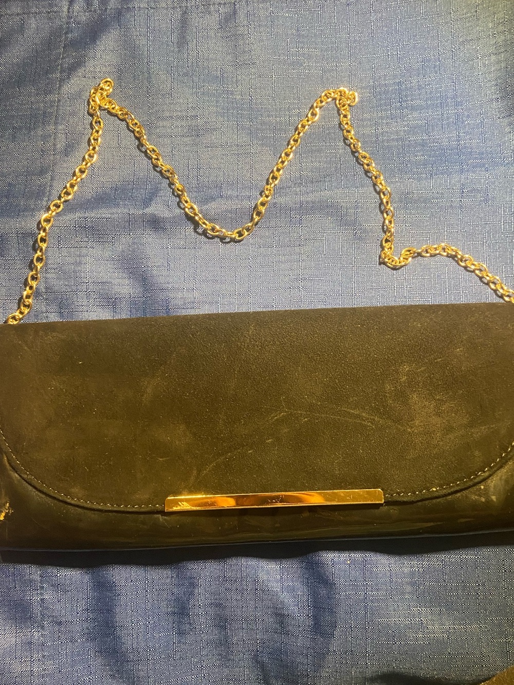 Aldo Black Suede Clutch with Gold Chain